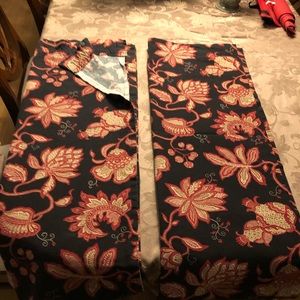 2 drape panels. Custom made. Black red cream